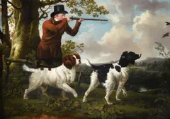 A huntsman with two spaniels by Charles Towne, oil, sold May 2022
