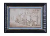 A stage design with galleons by Giacomo Torelli, ink, sold May 2022