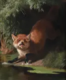 Vixen by a river by Adolf Mackeprang, 1875, Oil on canvas, offered Apr 2022