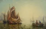 Fishing on an estuary by Adolphus Knell, Oil on board, offered Apr 2022