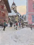 Bergun by Ken Howard, 1987, Oil on linen laid to board, sold Apr 2022