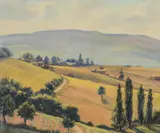 Vineyards in beaujolais, france by Julian Barrow, Oil on canvas, sold Apr 2022
