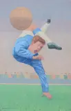 Footballer in action by Fruin Bruce Charles Bravington, 1971, Oil on board, offered Apr 2022