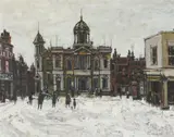 Nottinghamshire market square by Peter Brannan, 1961, Oil on board, offered Apr 2022