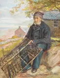 Fisherman mending his nets by George Manson, Watercolour, offered Apr 2022