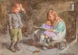 Children reading by John Henry Henshall, Watercolour heightened with white Indistinctly signed, offered Apr 2022