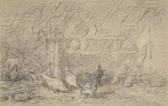 Hens in a henhouse by Charles Jacque, Pencil, heightened with white Indistinctly signed, offered Apr 2022
