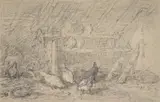 Hens in a henhouse by Charles Jacque, Pencil, heightened with white Indistinctly signed, offered Apr 2022
