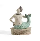 Mermaid holding her tail wearing a beaded necklace by Victoria Atkinson, Plaster, sold Apr 2022