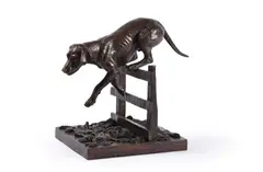 Arca (1930-2015), foxhound leaping fence by Sally Arnup, bronze, offered Apr 2022