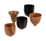 A GROUP OF FIVE TURNED WOOD FOOTED BEAKERS OR VESSELLS Each signed to foot 10cm diameter and smallerProvenance: Purchased from the woodturner, April 2001 by Bert Marsh, sculpture, sold Apr 2022