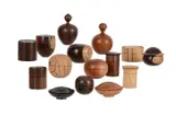 A collection of seventeen various turned wood trinket boxes and covers by Ray Key, sculpture, offered Apr 2022