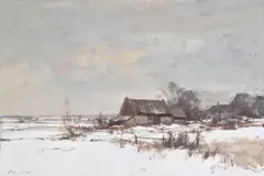 Norfolk landscape under snow by Edward Seago, oil, sold Mar 2022