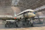 Comet I in for servicing - London Airport by David Shepherd, oil, sold Mar 2022