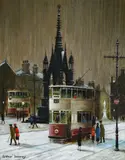 Tram in front of the Albert Memorial by Arthur Delaney, oil, sold Mar 2022