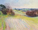 Spring landscape by Frederick Gore, 1980, oil, sold Mar 2022