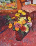 Flowers I, ProvenceOil on canvasInscribed and indistinctly titled (to frame verso)91 x 71cm (35¾ x 27¾ in.)Condition Report: The work has not been relined by Frederick Gore, oil, sold Mar 2022
