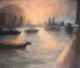 5pm, Hong Kong Island from KowloonOil on canvasSigned and dated '94 (verso)122 x 145cm (48 x 57 in.)Provenance:Marlborough Fine Art, London by Bill Jacklin, oil, offered Mar 2022