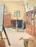 The art classroom by Elwin Hawthorne, 1928, watercolor, sold Mar 2022