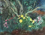 Trees and flowersWatercolour by John Piper, gouache, sold Mar 2022