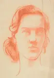 Preliminary head study for Pax Red chalk32.5 x 22.5cm (12¾ x 8¾ in.)Provenance:The Artist's EstateGillian Jason Gallery, London`Pax by Frank Dobson, drawing, sold Mar 2022