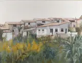 Houses in a landscape by Francisco Sillue, Oil on canvas, offered Mar 2022