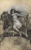 Amazon horseback - loosing an arrow Pen by Wal. Page, Pen, ink, wash and white heightening, offered Mar 2022