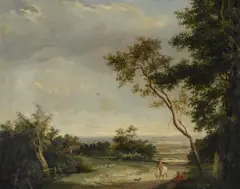 Figures on a country path in a landscape Oil on canvas 41 x 52cm (16 x 20¼ in.) Condition Report: The canvas has been lined by Edward Williams, Oil on canvas, sold Feb 2022