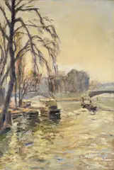 View of the Seine Oil on canvas Signed (lower right) 55 x 38cm (21½ x 14¾ in.) by Fernand Laval, Oil on canvas, offered Feb 2022