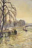 View of the Seine Oil on canvas Signed (lower right) 55 x 38cm (21½ x 14¾ in.) by Fernand Laval, Oil on canvas, offered Feb 2022