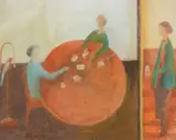 The card players; Peeling an orange Mixed media Both signed Each approx 35 x 45cm (13¾ x 17½ in.) (2) Provenance: The Wykeham Gallery, Stockbridge by David Brayne, Mixed media Both signed Each approx, offered Feb 2022