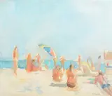 Beach Scene Oil on canvas Signed (lower right) 61 x 71.5cm (24 x 28 in.) Provenance: Austin Desmond Fine Art, London by Anthony Eyton, Oil on canvas, offered Feb 2022