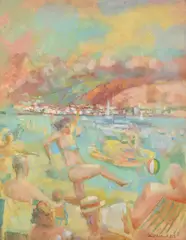Beach Football by Clifford Fishwick, Oil on board, offered Feb 2022