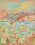 Beach Football by Clifford Fishwick, Oil on board, offered Feb 2022