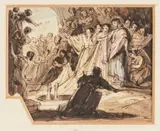 The sacrifice Ink and watercolour 7.2 x 9cm (2¾ x 3½ in.) Unframed by William Henry Brooke, Ink and watercolour, offered Feb 2022