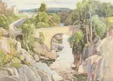 Dulsie Bridge, Scotland, 1934 Watercolour and charcoal Signed and dated 1934 (lower left) 36 x 51cm (14 x 20 in.) by Lamorna Birch, 1934, Watercolour and charcoal, sold Feb 2022