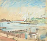 Harbour view by Piet van Wijngaerdt, Pastel, offered Feb 2022