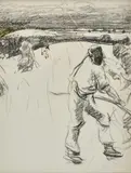 Scything by Harry Becker, Charcoal and pencil, heightened with yellow crayon, sold Feb 2022