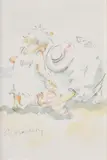 Mother and daughter at the beach Watercolour and pencil Signed (lower left) 13.5 x 9cm (5¼ x 3½ in.) Drawn in 1988 by Charlie Mackesy, Watercolour and pencil, offered Feb 2022
