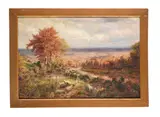 Landscape with sheep grazing in the foreground Oil on canvas Signed and dated 1873 (lower right)61 x 92cm (24 x 36 in.) by George William Mote, 1873, Oil on canvas, offered Jan 2022