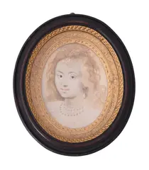 A lady by Isaac Oliver, Watercolour on vellum, laid onto a playing card, oval, offered Dec 2021