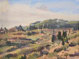 Lucca landscape Oil on canvas Signed (lower right) 15 x 20.5cm (5¾ x 8 in.) by Richard Foster, Oil on canvas, sold Dec 2021