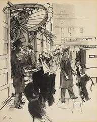 Berkeley Restaurant by Francis Marshall, Pen and ink and wash, sold Dec 2021