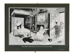 Your Father's always the same at the start of oyster season!' Black and white print 40 x 59cm (15½ x 23 in.) Published in The Mail on Sunday, 3rd September 1989 by Raymond Jackson, print, sold Dec 2021