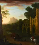 Figures before a ruined abbey by John Wootton, Oil on canvas, sold Dec 2021
