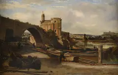 Pont Saint-Bénézet by Félix-Hippolyte Lanoüe, oil, sold Dec 2021