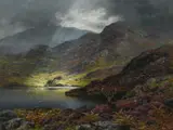 Stag and doe in a highland landscape by Charles Stuart, oil, sold Dec 2021