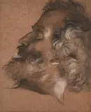 The head of a manBlack, white, and red chalk on oatmeal paper laid on linen38.8 x 32.2cm (15¼ x 12½ in.)UnframedProvenance R by George Frederic Watts, oil, offered Dec 2021