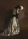 Portrait of a woman wearing a black hat with large white featherOil on canvasSigned and dated 1910 (lower right)220 x 158cm (86½ x 62 in.) by Edith Gunther, 1910, oil, offered Dec 2021
