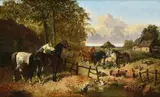 A Peaceful Day In The Farmyard by John Frederick Herring Junior, oil, sold Dec 2021